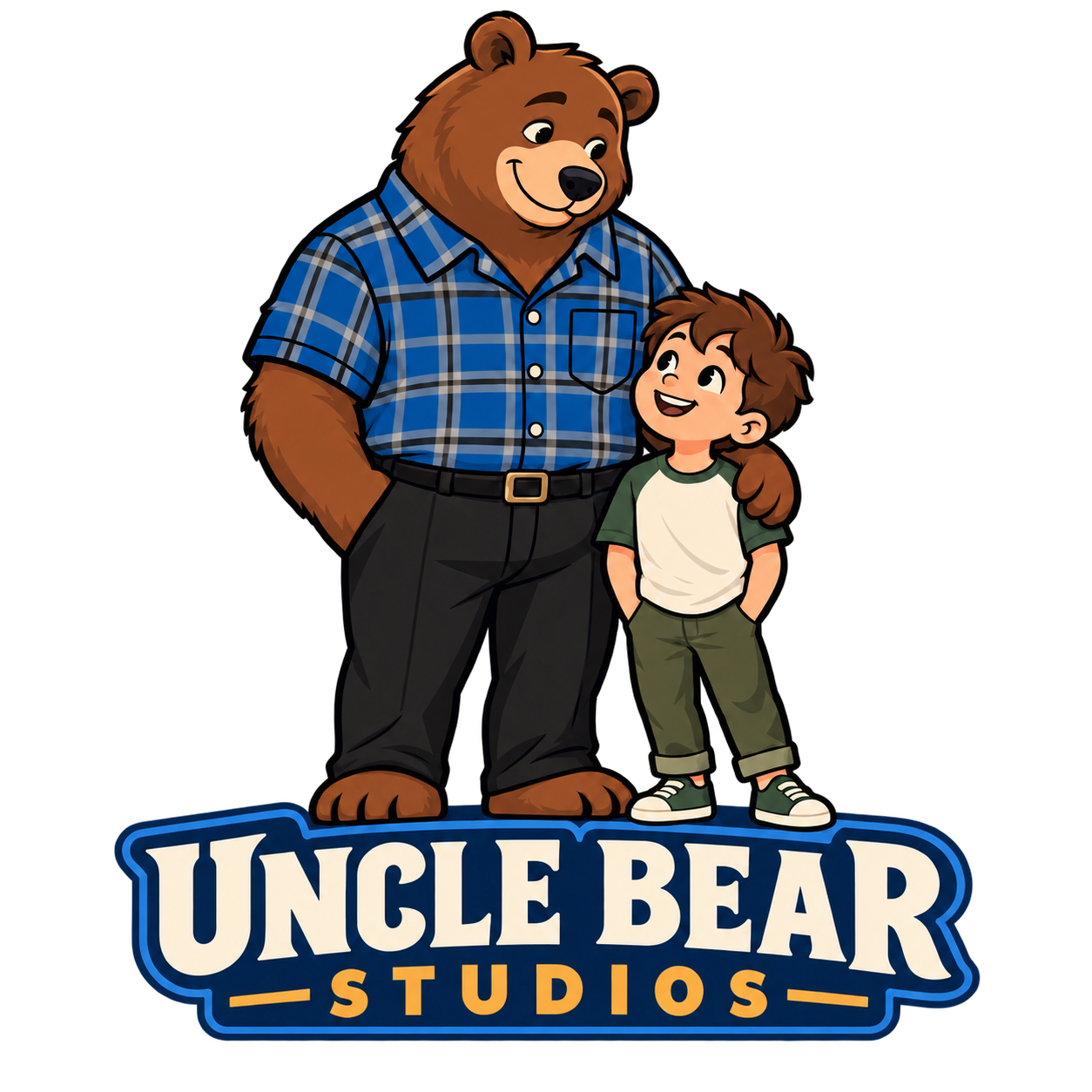 Uncle Bear Studios logo: a smiling bear in a blue plaid shirt with his arm around a child.